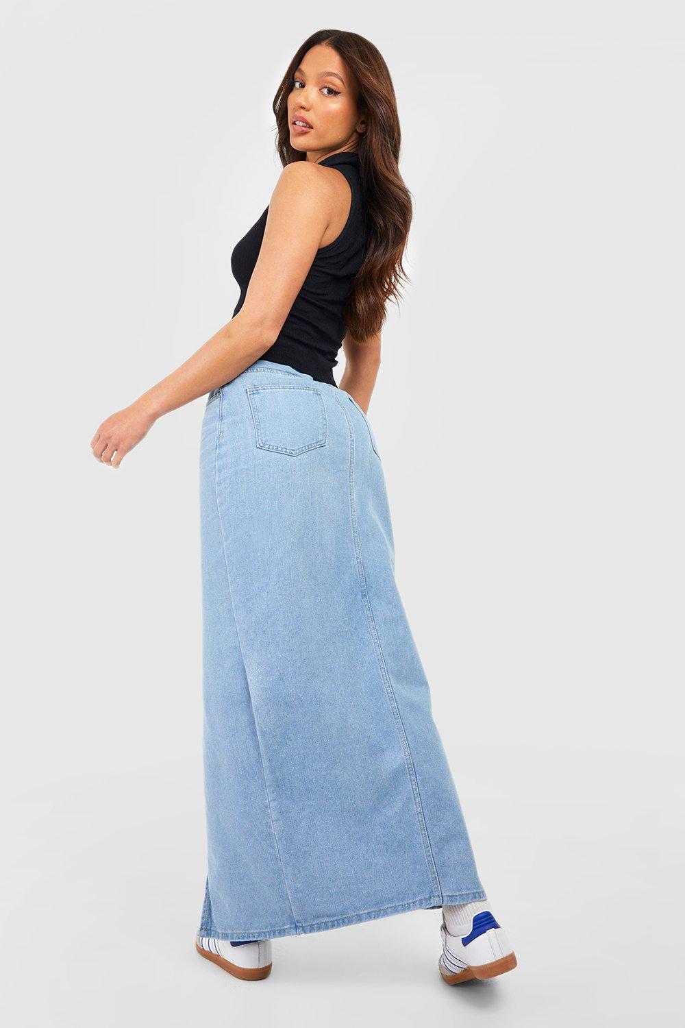 boohoo Tall Denim Split Front Maxi Skirt White Size 10